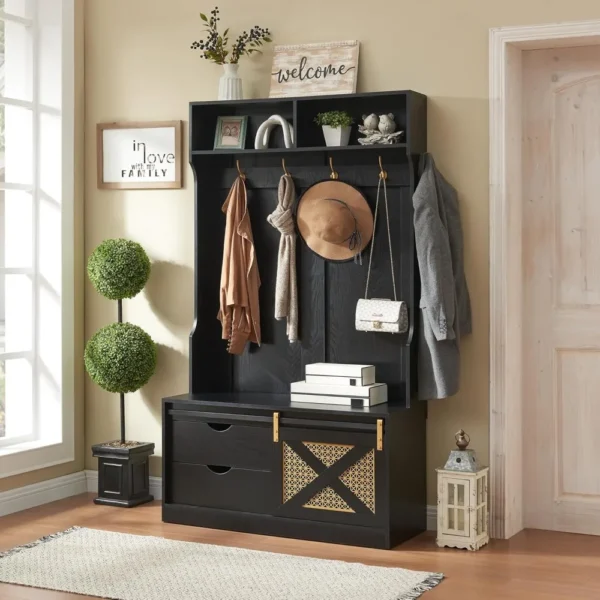 71" H Entryway Hall Tree with Coat Rack and Storage Bench