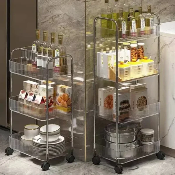 2/3 Tiers Rolling Storage Shelf - Transparent Acrylic Trolley