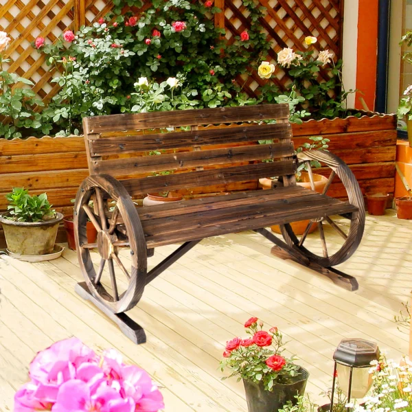Wagon Wheel Bench, Carbonized