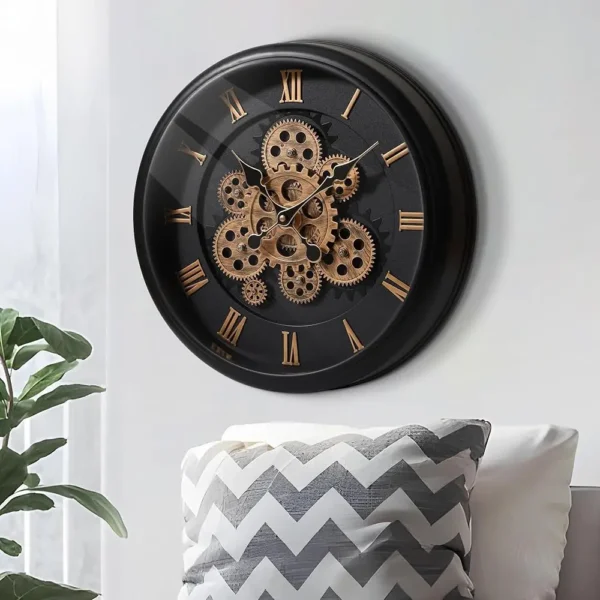 Large Moving Gear Wall Clock,16" Vintage Mechanical - Battery Operated