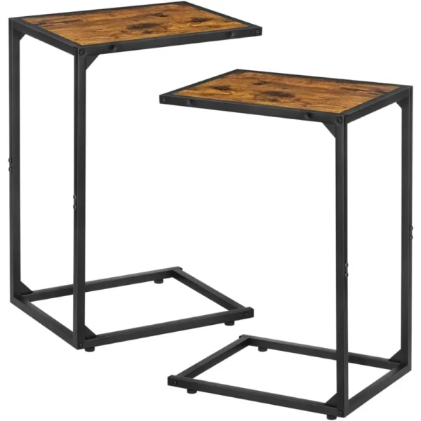 2-Pack C-Shaped Side Table Slim Wood Look, Accent Furniture with Metal Frame
