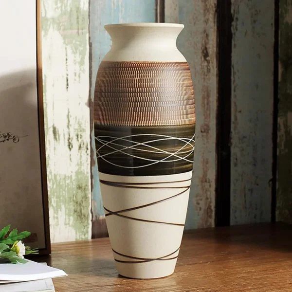 Ceramic Rustic Farmhouse Vase, 12.6", Tall Boho Textured