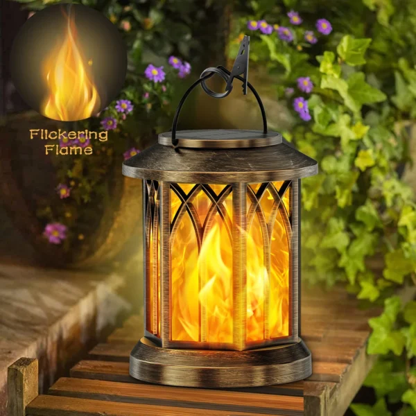 2 Pack - Upgraded Flickering Flame Solar Hanging Lights, Outdoor, Bronze/Black