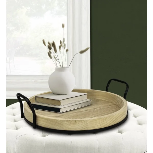 Rustic Wood - Metal Serving Tray - Vintage Shiplap Design 17 Inch