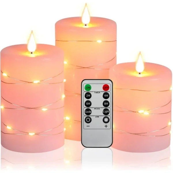 3 Pack Flameless Candles with Remote - Real Wax LED Fairy Lights - Battery Operated - 4 Variants