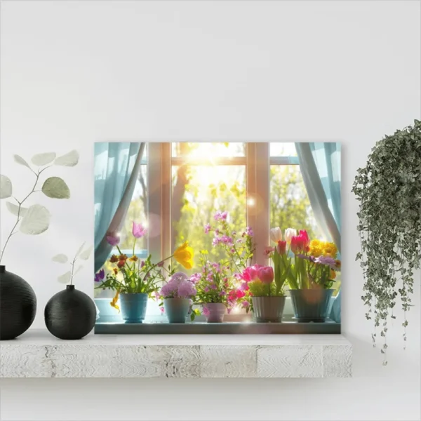 Gorgeous garden canvas painting, colorful potted flowers