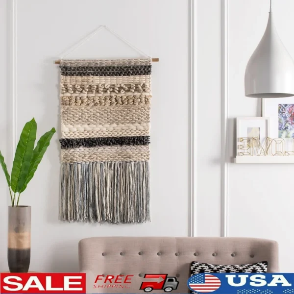 Woven Wall Tapestry, Natural Multi Wool Cotton Handcrafted Decor 24x36 Inches