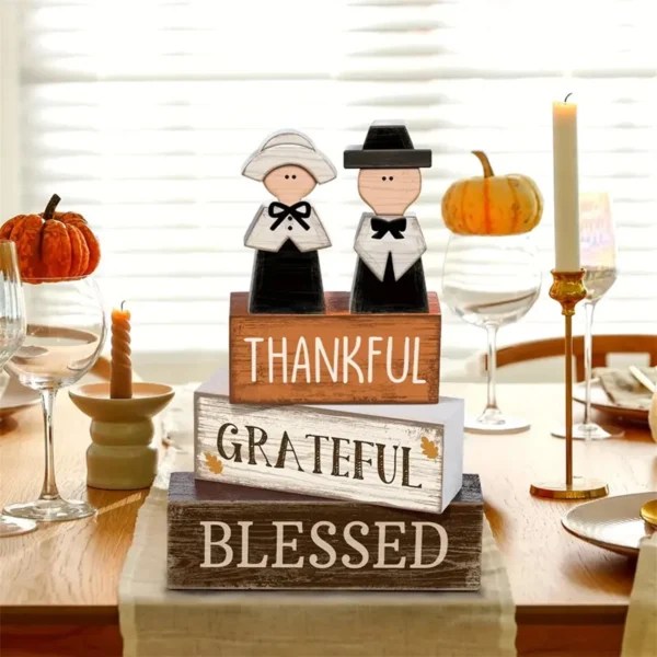 Thanksgiving Harvest Wooden Pumpkin Table Centerpiece Rustic - Set of 3 Pieces
